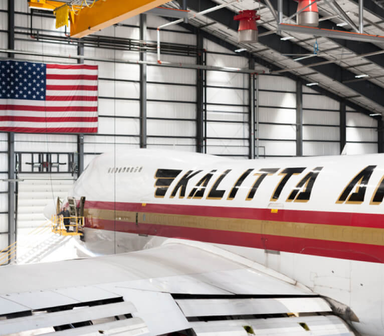 Kalitta Air plane in a hangar