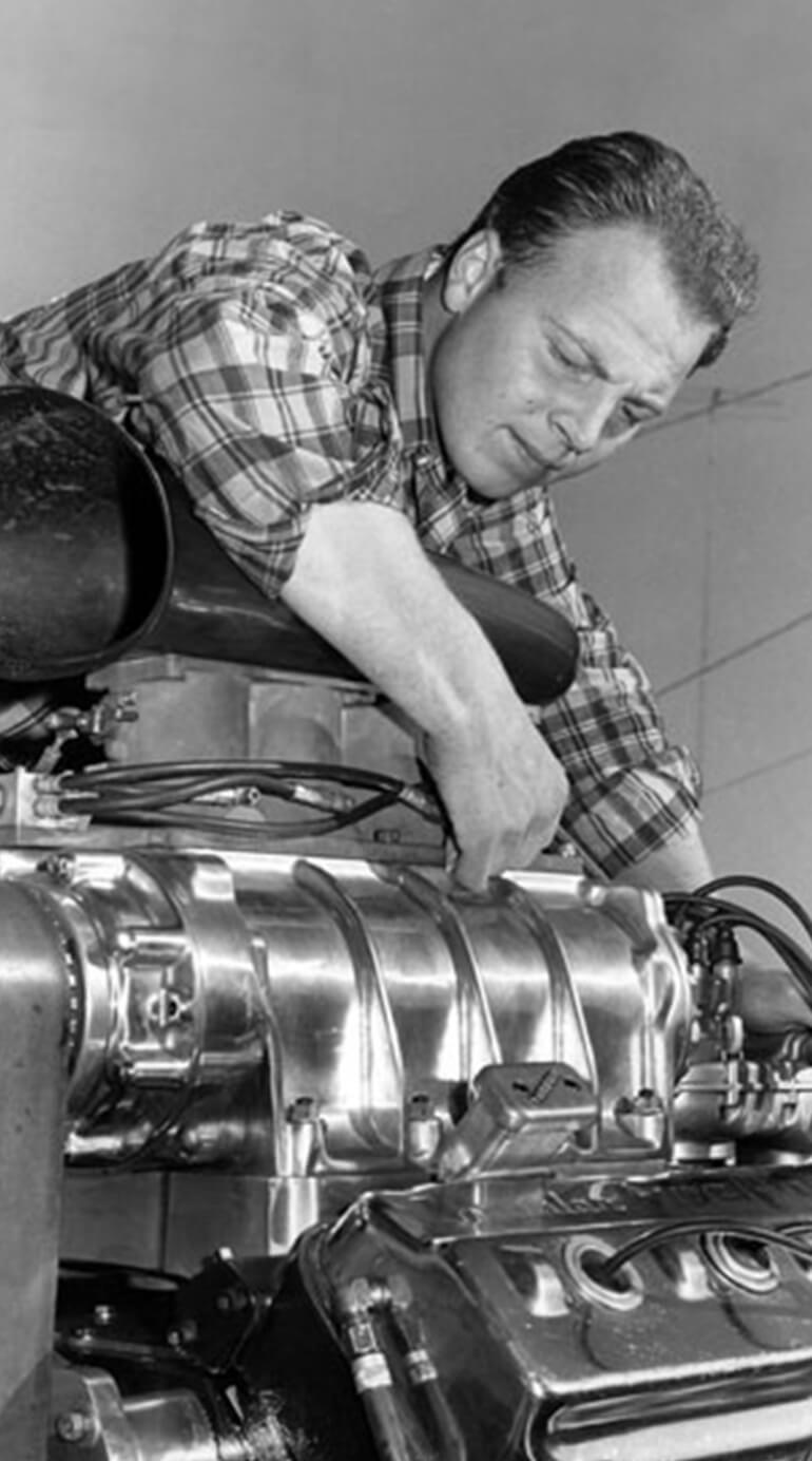 Connie Kalitta working on a racing engine
